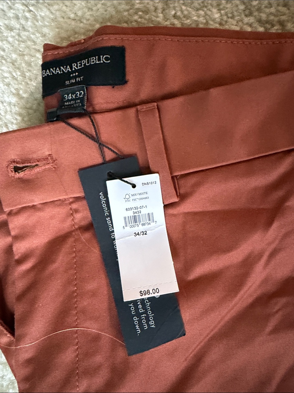 Banana Republic Men’s Rust-Brown Slim Chinos - Picture 2 of 2
